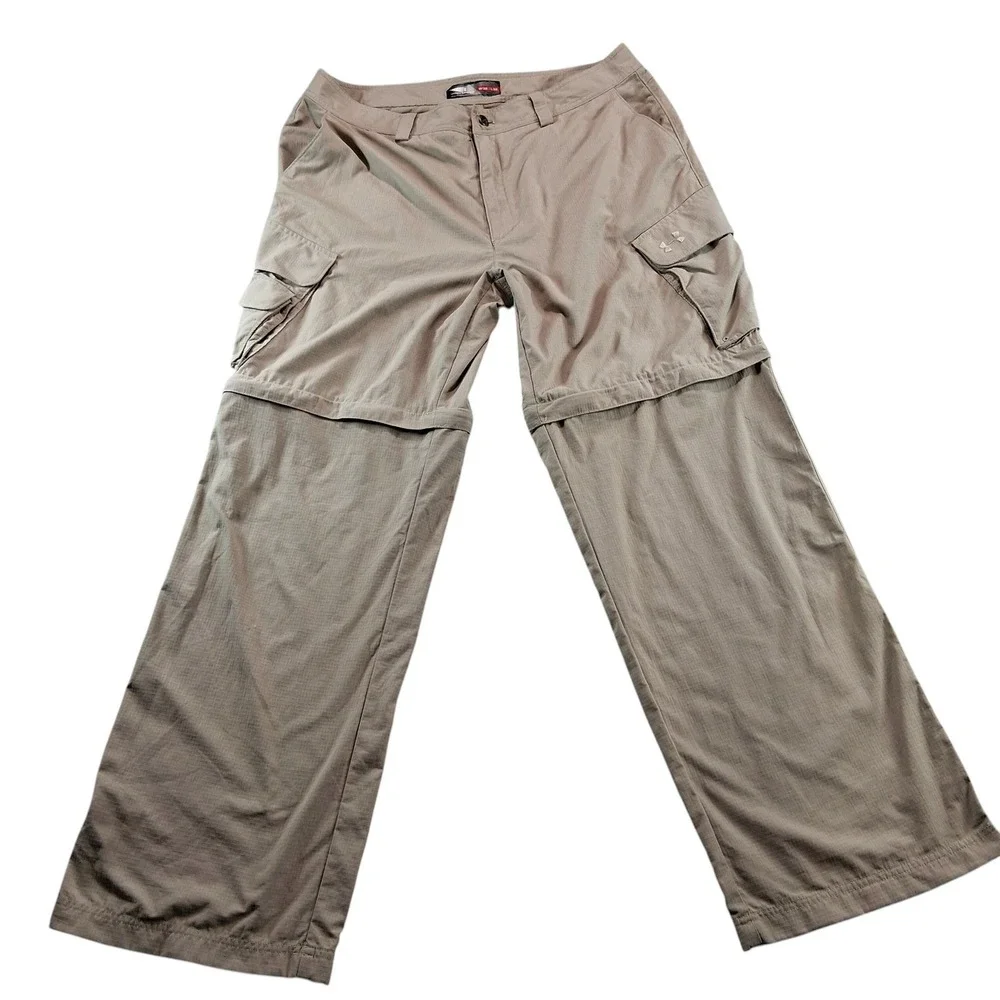 Under Armour Men Convertible Cargo Pants 38x32 Tan Khaki Hiking Zip Off Ripstop